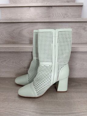Sol Sana Mint Perforated Mid-Calf Block Heel Boots